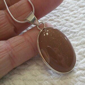 Beautiful FAWN MOONSTONE Handmade Sterling 925 Pendant/Chain #414E